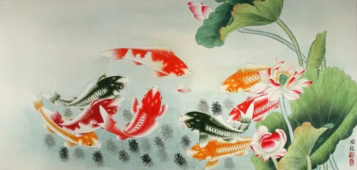 Китайские рыбки фото Poissons Poisson, Poisson rouge, Peinture chinoise