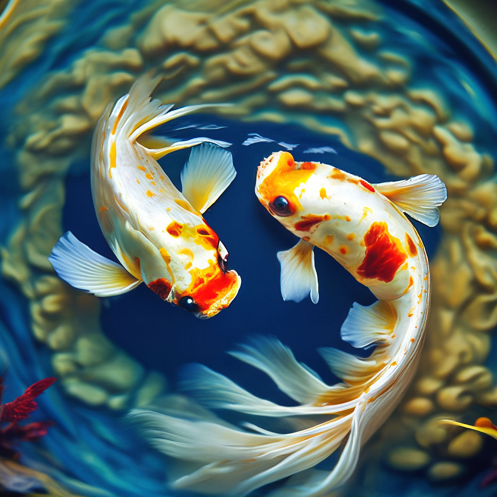 Китайские рыбки фото "Chinese fish swim, yin yang,in clear ." - image created in Shedevrum