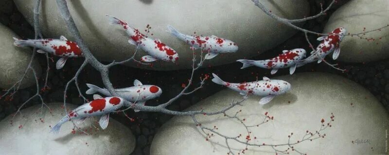 Китайские рыбки фото Terry Gilecki 72 Amazing Koi Fish Acrylic Paintings - Canadian Artist