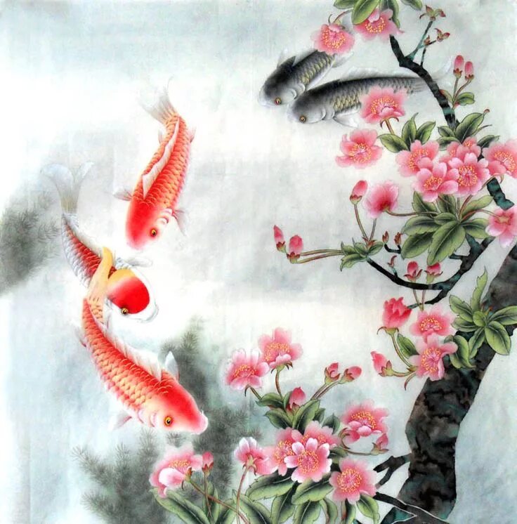 Китайские рыбки фото chinese koi art - Google Search Flower drawing, Fish painting, Koi art