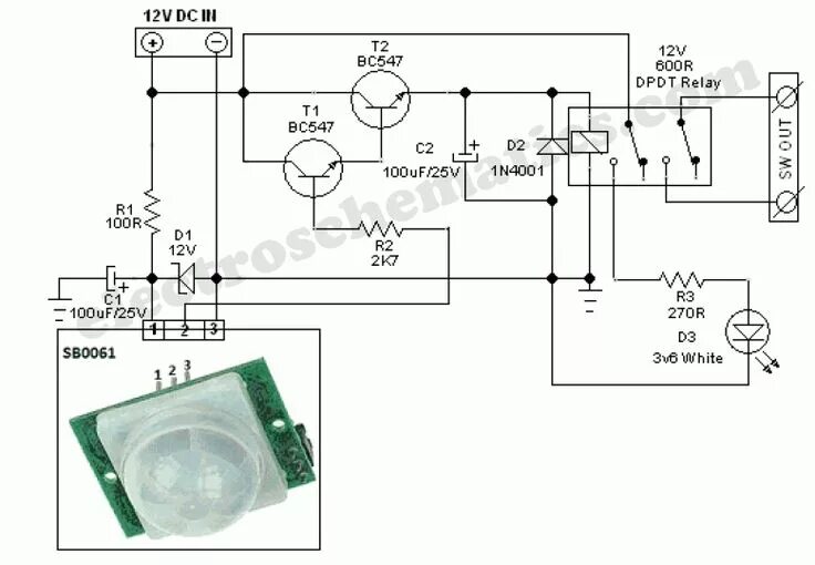 Китайский датчик движения схема подключения PIR Sensor Security Light & Switch Electronic circuit projects, Motion sensor li