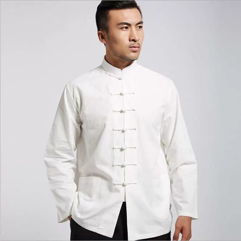 Китайский мужской стиль Printemps automne hommes chemise en coton pur Style chinois col Mandarin chemise