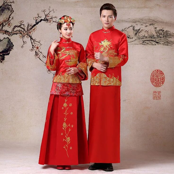 Китайский народный костюм фото и описание Traditional Chinese Wedding Cheongsam Dress