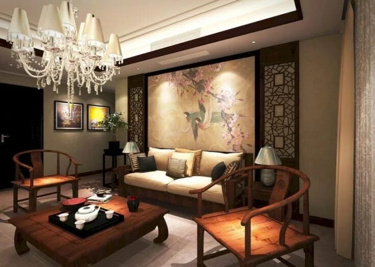 Китайский стиль в дизайне интерьера Cozy And Elegant Chinese Living Room Decoration Ideas 08 Chinese living room, Co