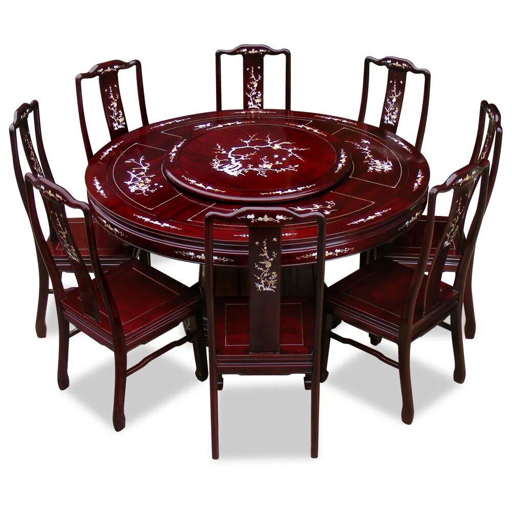 Китайский стол фото Rosewood Flower and Bird Round Dining Set