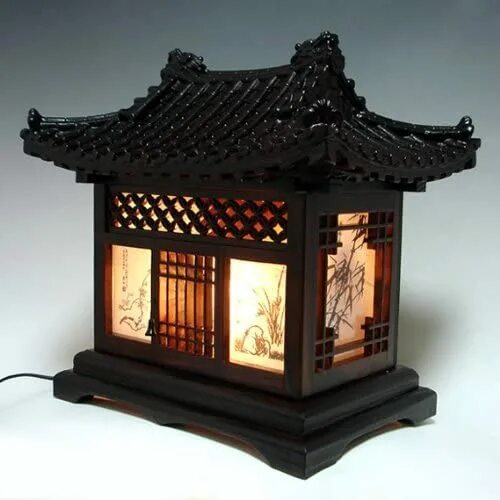 Китайский светильник своими руками Antique Alive Carved Wood Lamp Handmade Traditional Korean Dragon Roof and Windo
