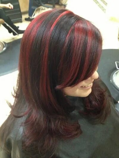 Кларирования фото на темные Black Hair Red Highlights DIY : black hair red highlights diy Black hair with hi