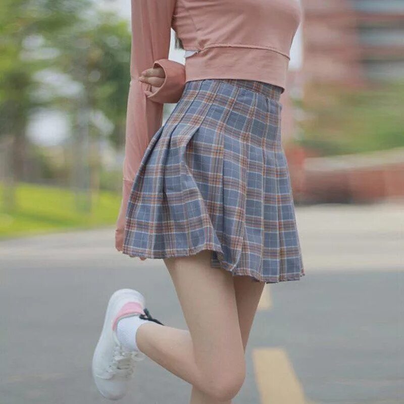 Класс юбки фото Cute Brown/Blue/pink Plaid Highwaisted Skirt SP178936 Korean fashion trends, Cut