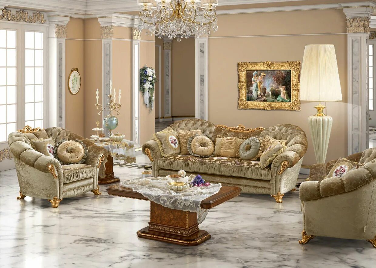 Классическая мягкая мебель в гостиной фото Купить диван AIDA Mobilpiu Luxury Италия