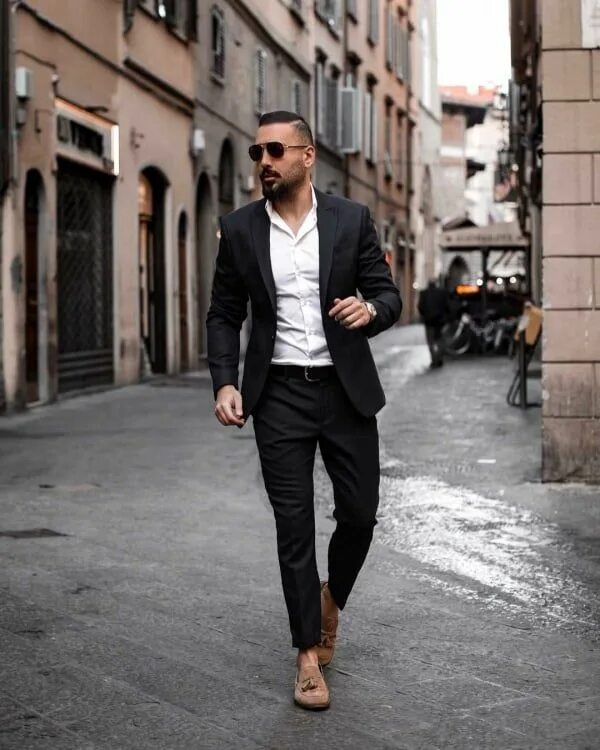 Классический черный мужской стиль brown brogues black trousers