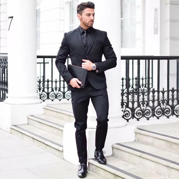 Классический черный мужской стиль Pin en Men's suits