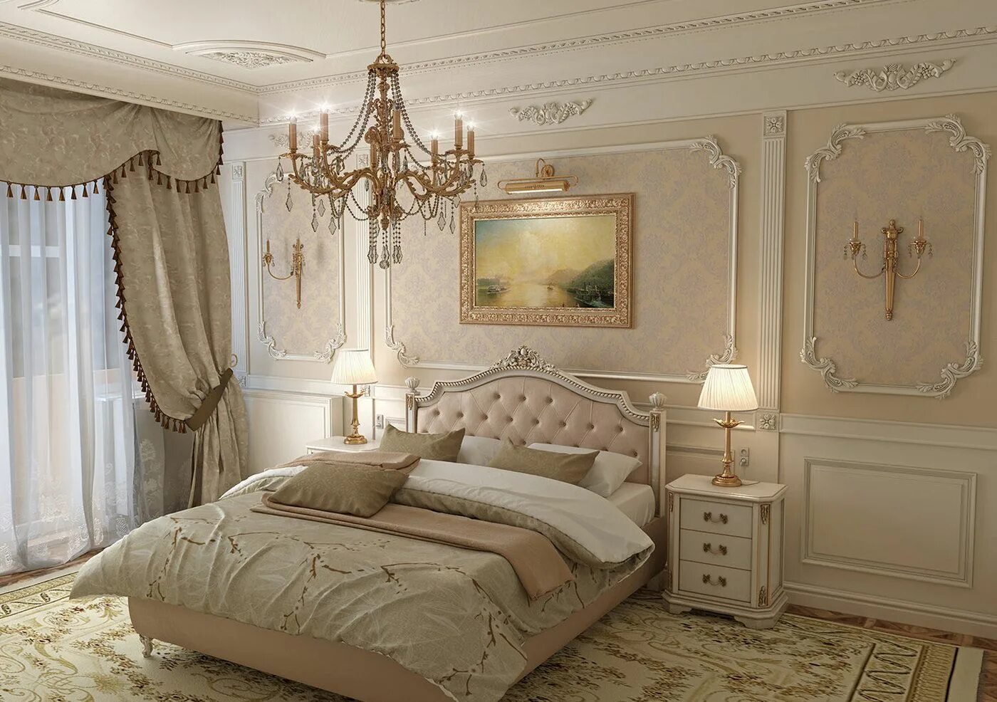 Классический дизайн спальни Bedroom in classic style. Galleries Interior Classic bedroom, Fancy bedroom, Lux