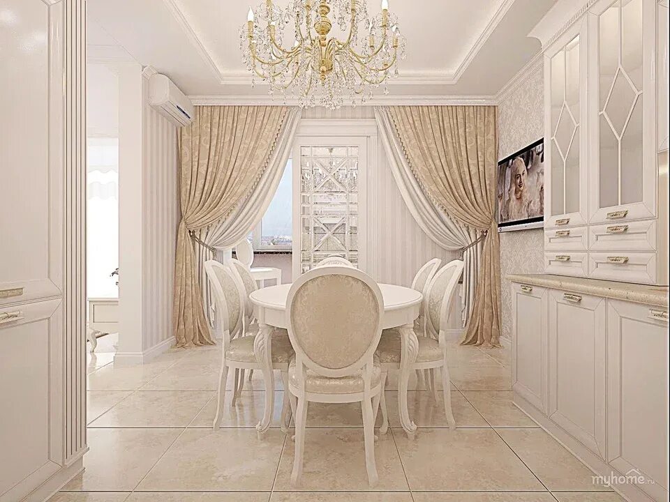 Классический интерьер бежевый Neoclassical kitchen curtains photo (54 Photos)