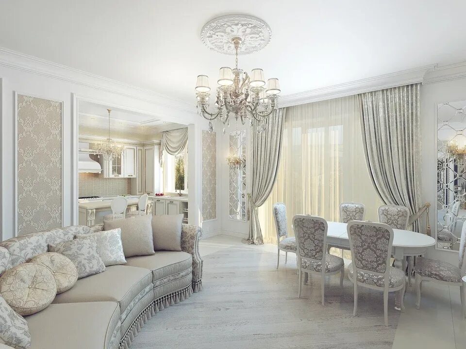 Классический интерьер квартиры в светлых Living room furniture in neoclassical style photo (51 Photos)