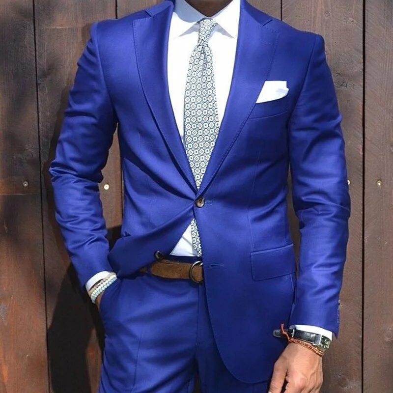 Классический синий фото Custom Made Royal Blue Mens Suit For Wedding Two Pieces Groom Tuxedos Blazer Men