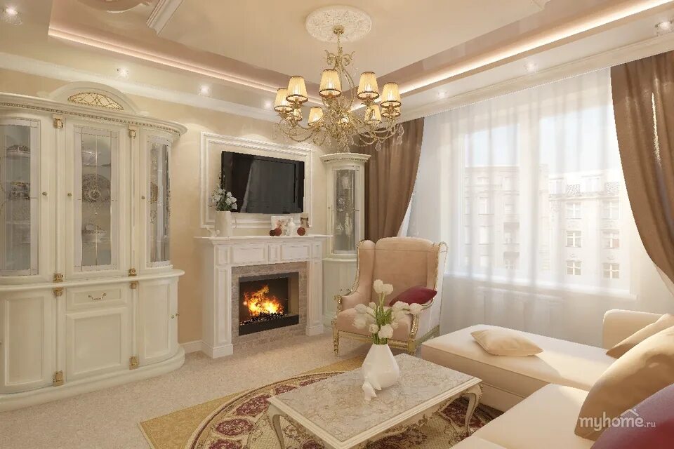 Классический стиль в зале фото Living room design 30 sq m in a classic style (48 Photos)