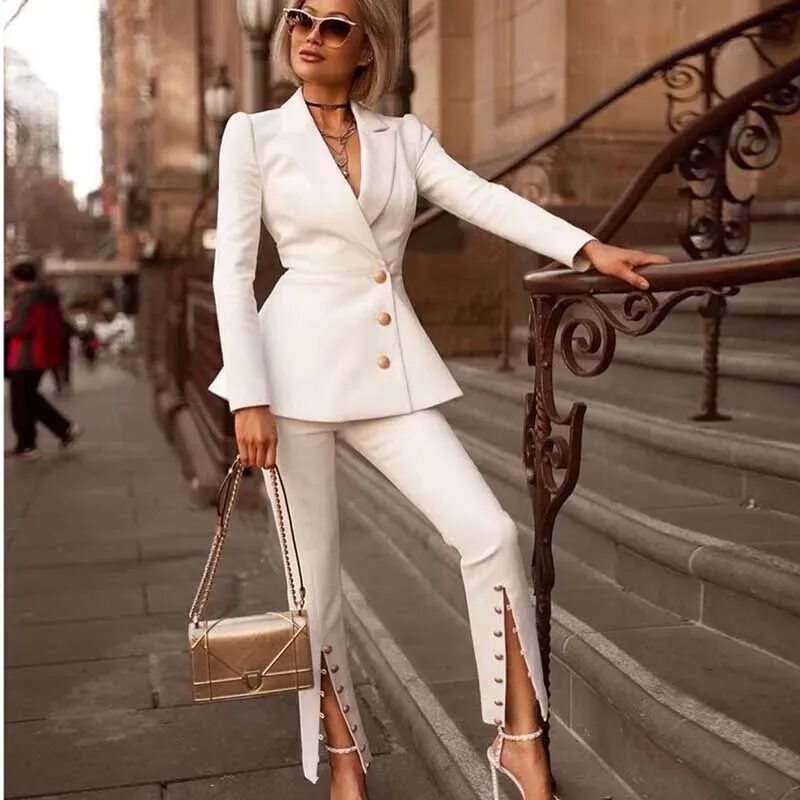 Классический женский стиль Erdaoben Blazers Suit For Party Women Simple Pants Suits For Women Two Piece Set