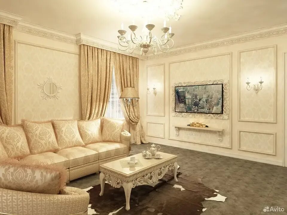Классика интерьера зала Wallpaper for a classic living room interior (48 Photos)