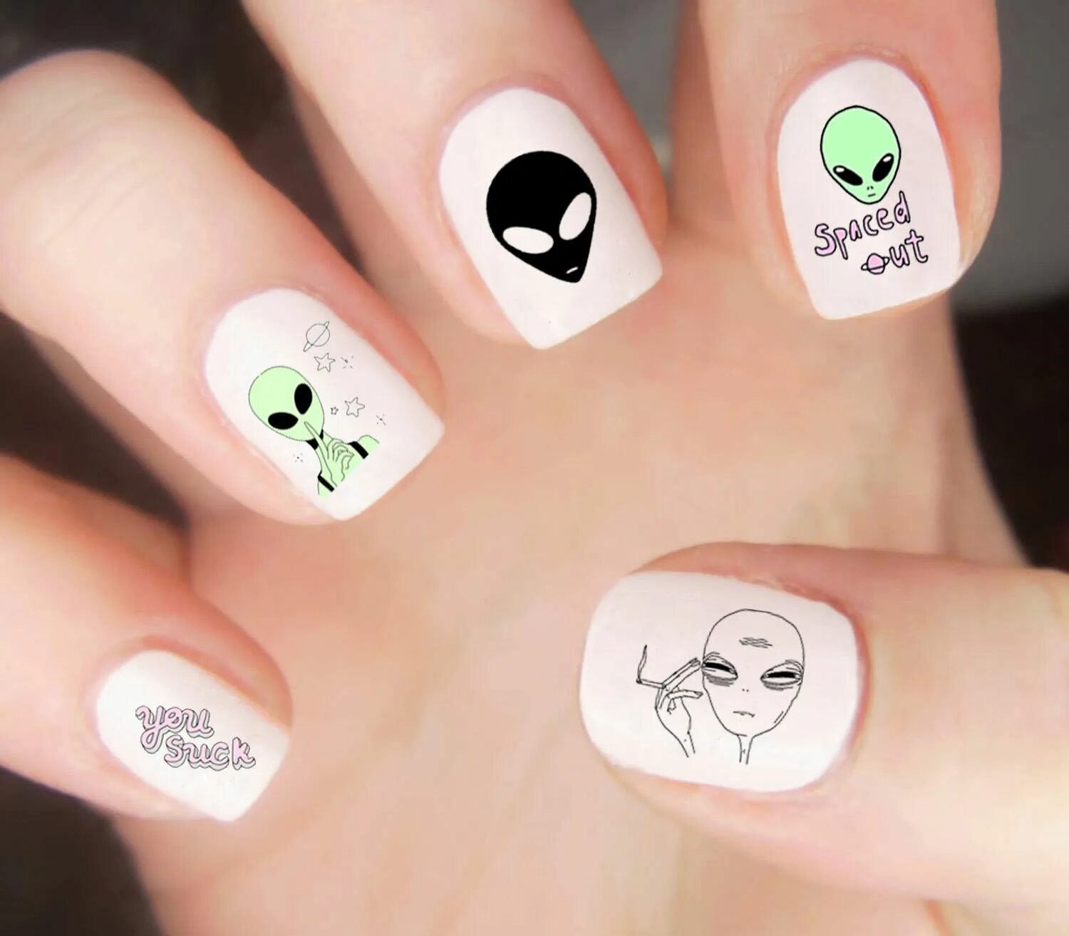Классные дизайны для маникюра с рисунками Space Nail Decals / Alien Nail Decals / Kawaii Nail Decals / Cute Nail Decal / P