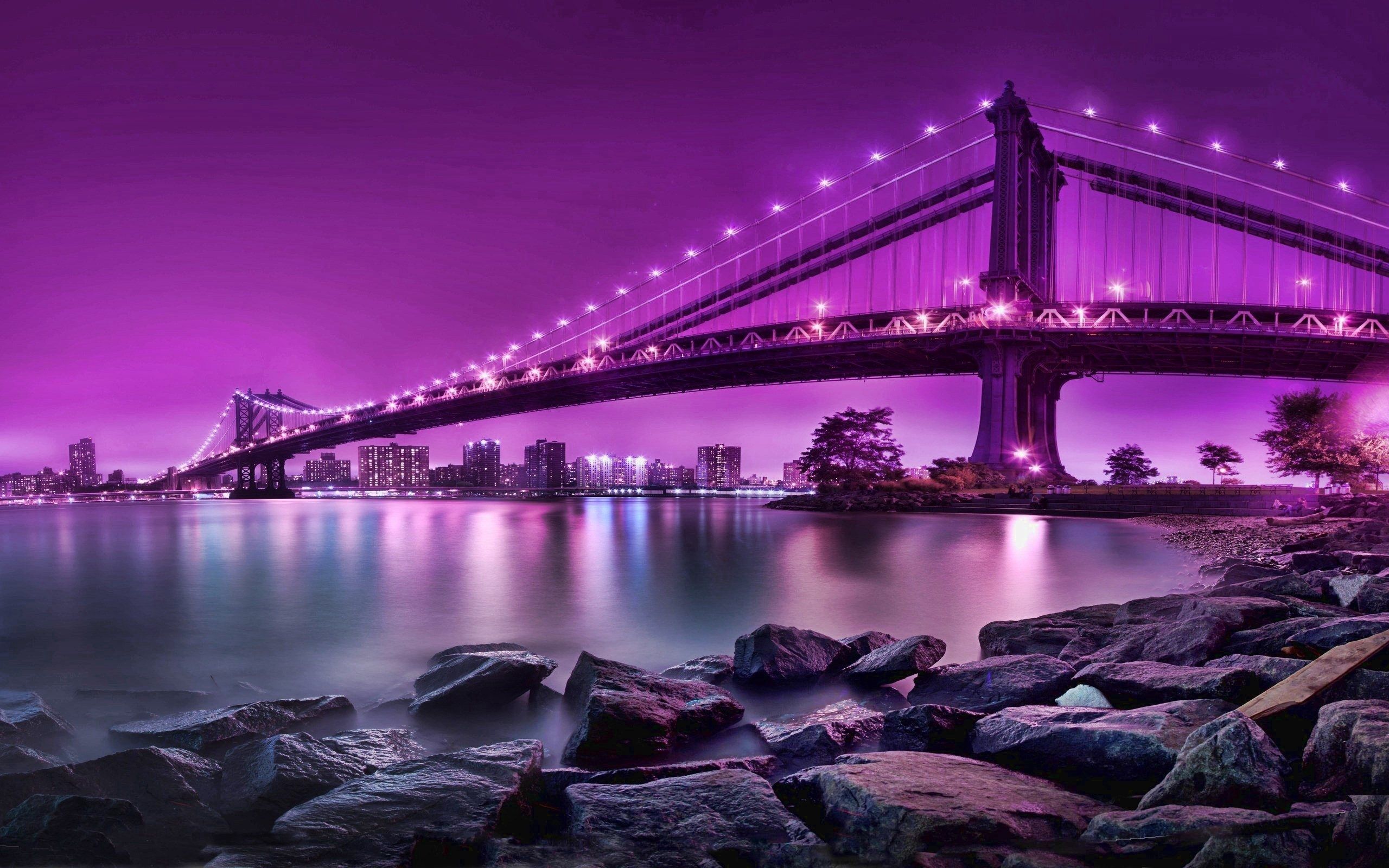 Классные фото на обои Download wallpaper 2560x1600 bridge, rocks, river, city, city on the water, refl
