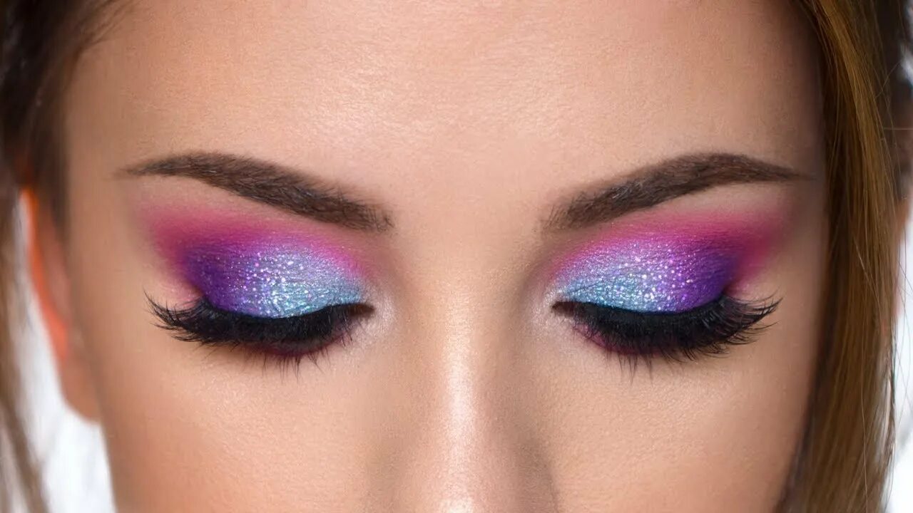 Классный макияж Colorful Glitter Smokey Eye Makeup Tutorial Purple , Teal and Pink - YouTube