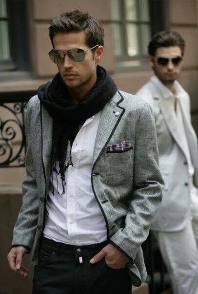 Классный мужской стиль Scarf and blazer with piping Mens outfits, Well dressed men, Stylish men