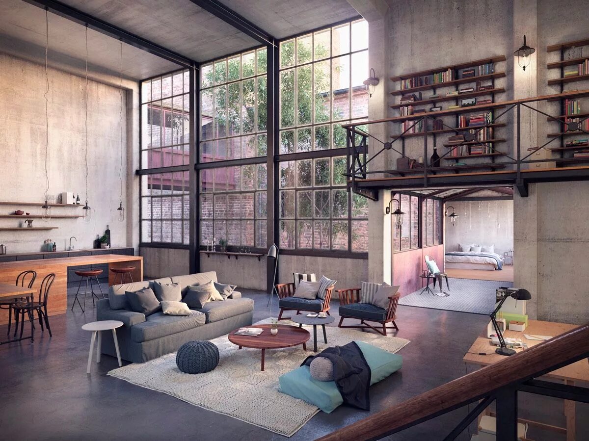 Классы в стиле лофт Casinha colorida: Lofts verdadeiros: 52 inspirações Salon mezzanine, Intérieur m