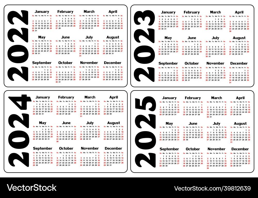 Клерк производственный календарь на 2025 год Calendar for 2022 - 2025 Royalty Free Vector Image