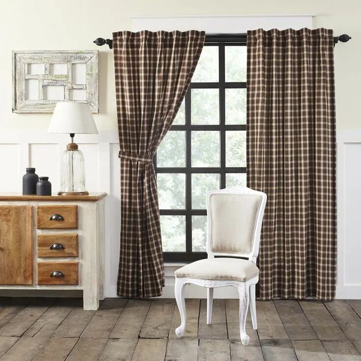 Клетчатые шторы в интерьере Rory Panel Lined Set of 2 84x40 Plaid curtains, Rustic curtains, Panel curtains