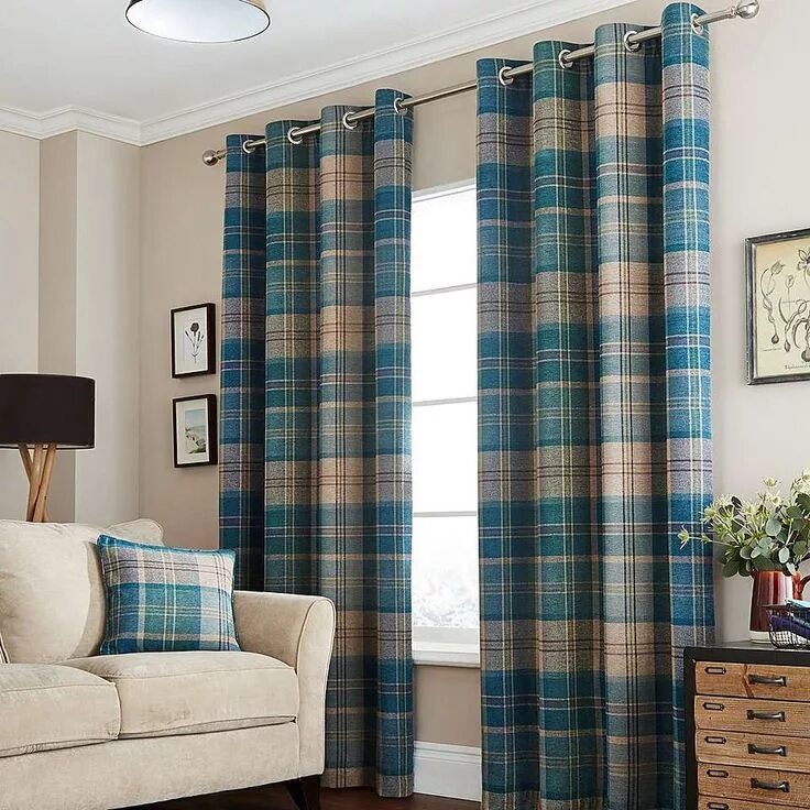 Клетчатые шторы в интерьере Hamish Teal Lined Eyelet Curtains Dunelm Fancy curtains, Home decor, Front room