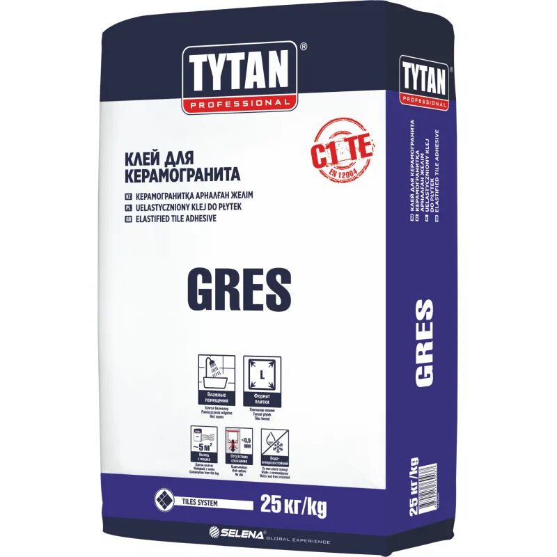 Клей для плитки фото Клей для керамогранита Tytan Professional Gres 25 кг - купить в Алматы по цене 2