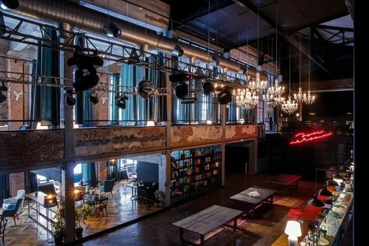 Клуб в стиле лофт Raw Industrial Design: Printing House Night Club in Russia Industrial house, Nig