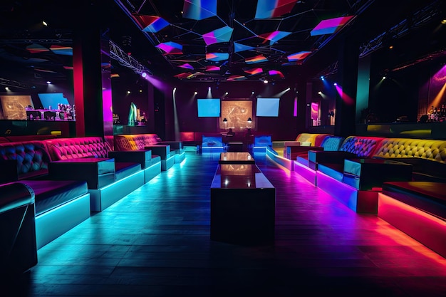 Клубы интерьер фото Modern night club interior with colorful lighting Night club concept 3D Renderin