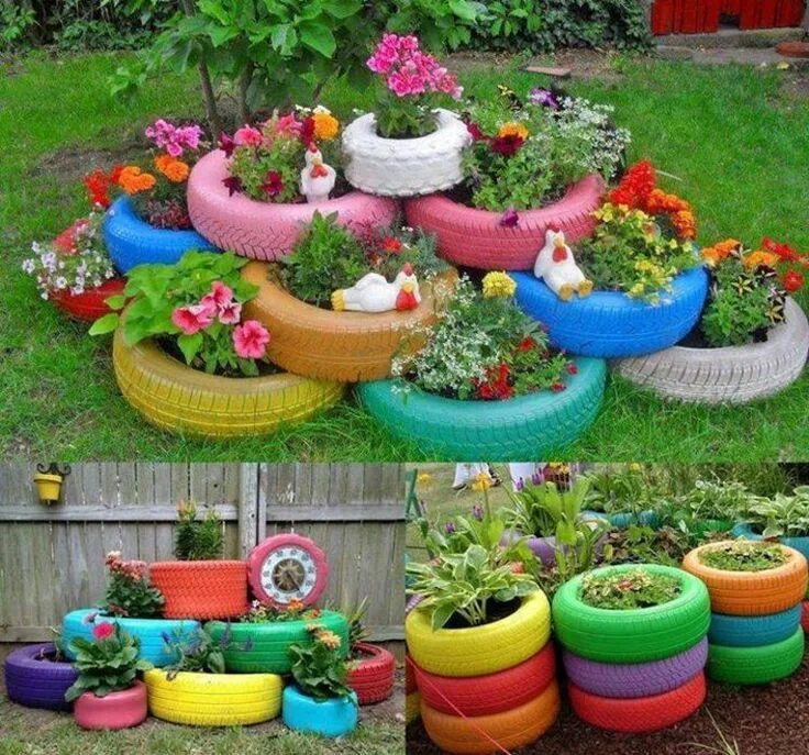 Клумба из шин фото Opony w ogrodzie Tire garden, Eco friendly garden, Backyard garden