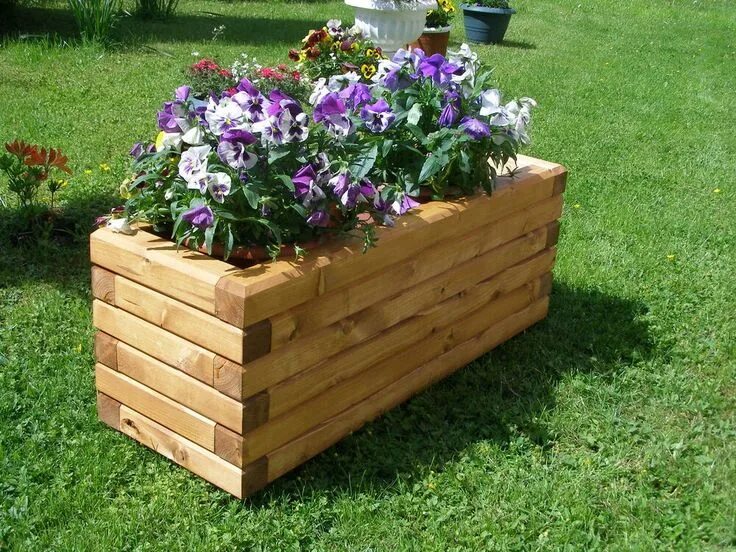 Клумбы из досок своими руками фото Massiver Pflanzkasten aus Rahmenholz 60/40 Blumenkasten lasiert nach Wahl Größe 