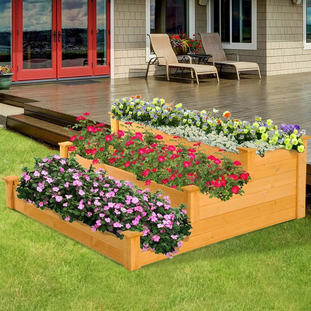 Клумбы цветники на даче своими руками 3-tier Wooden Garden Bed Elevated Vegetable Flower Raised Planter Outdoor Garden