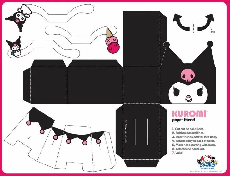 Книга домик куроми инструкция по сборке Kuromi Paper Friend Hello kitty, 3d kağıt, 3d kağıt el sanatları
