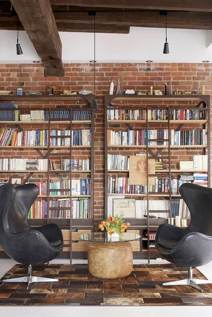 Книга лофт стиле Фото домашняя библиотека в стиле лофт, Goodroom #Industrial #Loft #interiorstyli