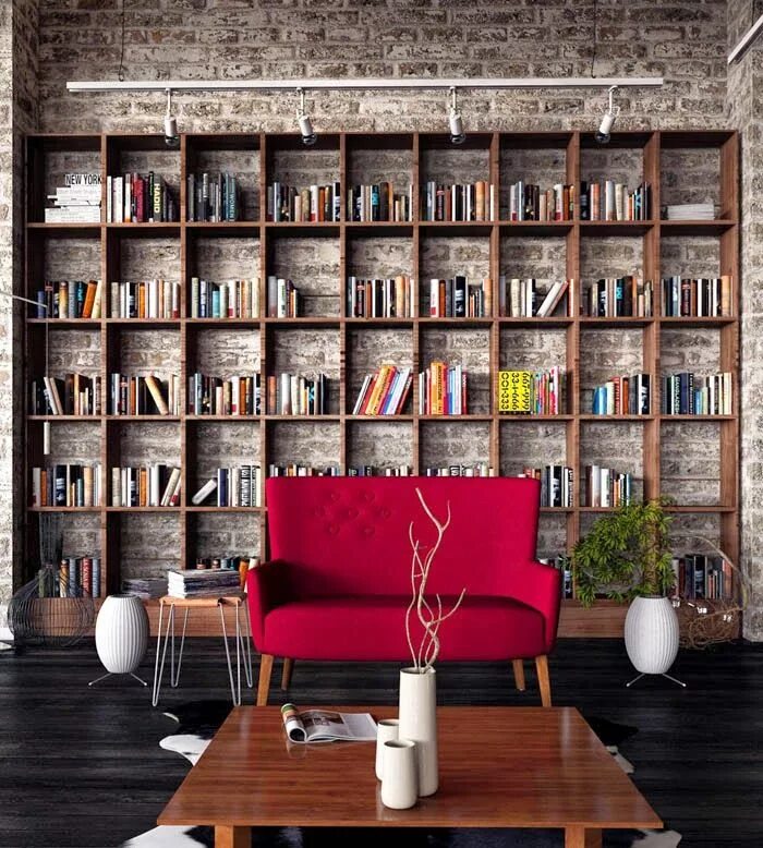 Книга лофт стиле IVOREE: Кирпич в интерьере: быть или не быть Home library design, Home library d