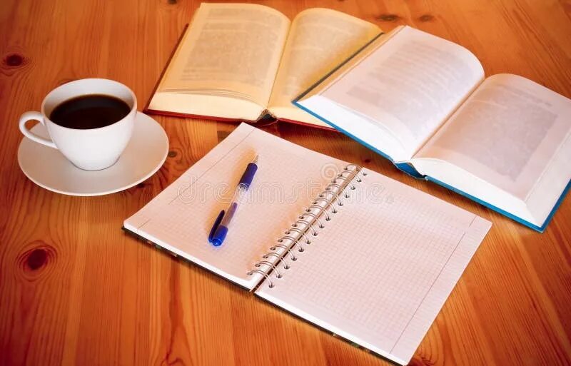 Книги тетради фото Books, Blank Notebook, Pen and Cup of Coffee Stock Image - Image of spiral, book