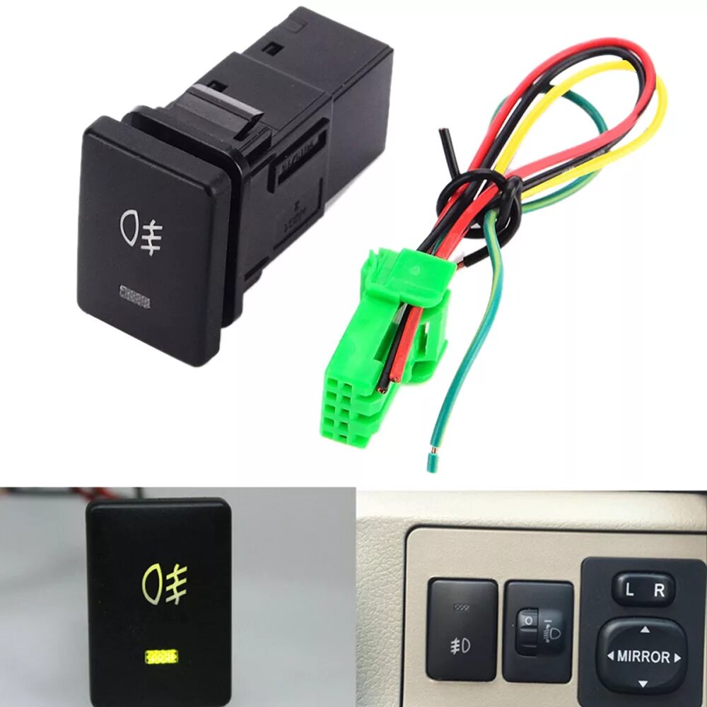 Кнопка птф с подсветкой подключение Dc12v 4 Wire Foglight Switch Fog Light Button For Toyota Car Styling Car Accesso