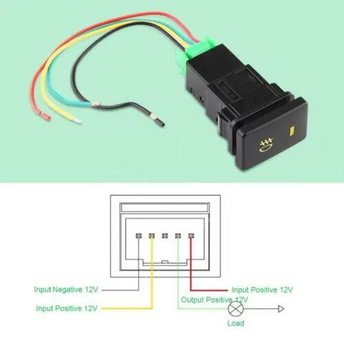 Кнопка птф с подсветкой подключение Green Rear Fog light Push Switch 4 Wire Button Toyota Camry Prius Corolla DC 12V