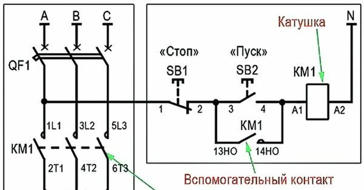 Кнопка пуск схема подключения Схемы подключения магнитного пускателя: детальная инструкция