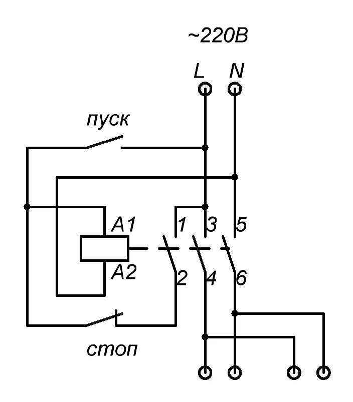 Кнопка пуск схема подключения Схемы подключения магнитного пускателя на 220 В и 380 В + как подключить контакт