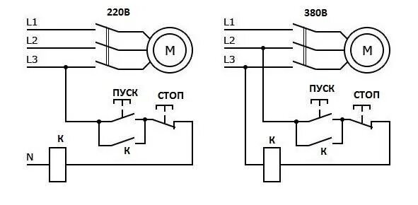 Кнопка пуск стоп схема подключения 220 5 схем подключения пускателя, схема подключения через кнопки пуск стоп