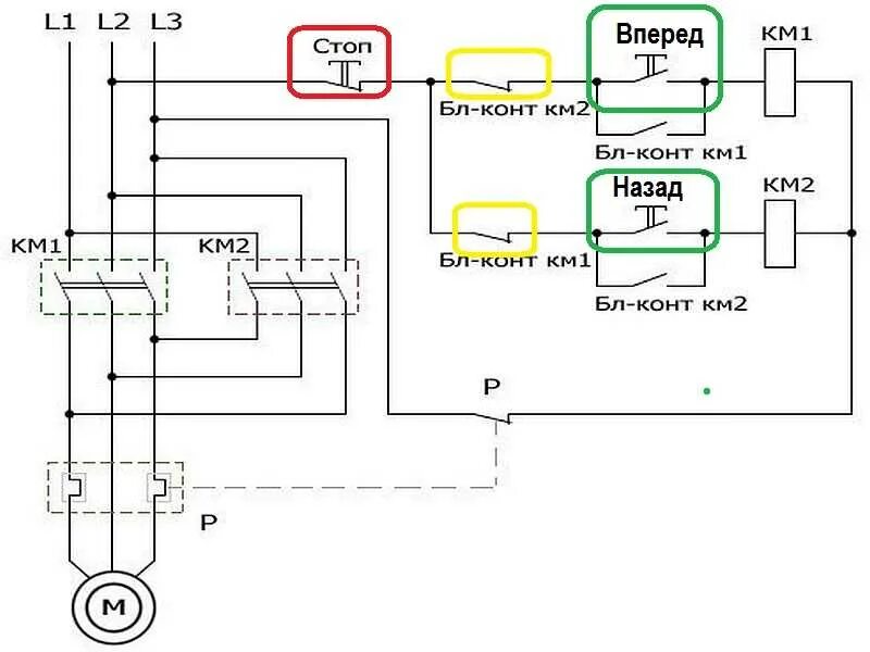 Кнопка пуска электродвигателя схема подключения Схема подключения магнитного пускателя: 220 В, 380 В, с кнопками, с реверсом