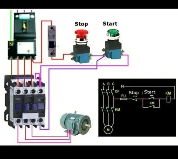 Кнопка пуска электродвигателя схема подключения Подключение стоп