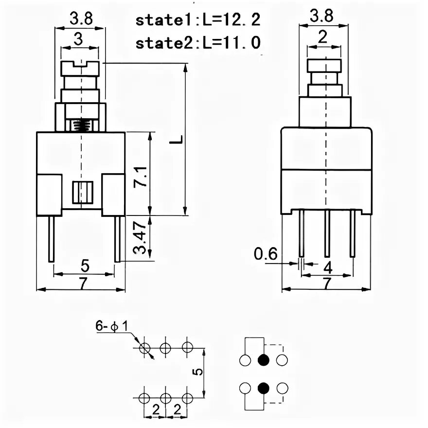 Кнопка с фиксацией схема подключения Кнопка с фиксацией 7х7 мм