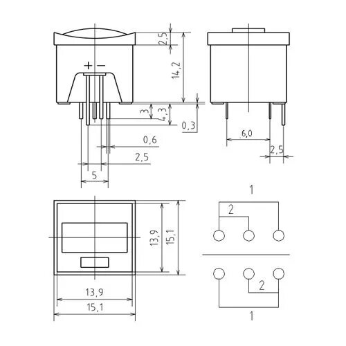Кнопка с фиксацией схема подключения PSM2-2-R-G Кнопка мини 30В/0,1А без фикс.,кр/сер