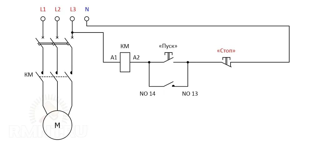 Кнопка с самоподхватом схема подключения Схема самоподхвата пускателя фото - DelaDom.ru